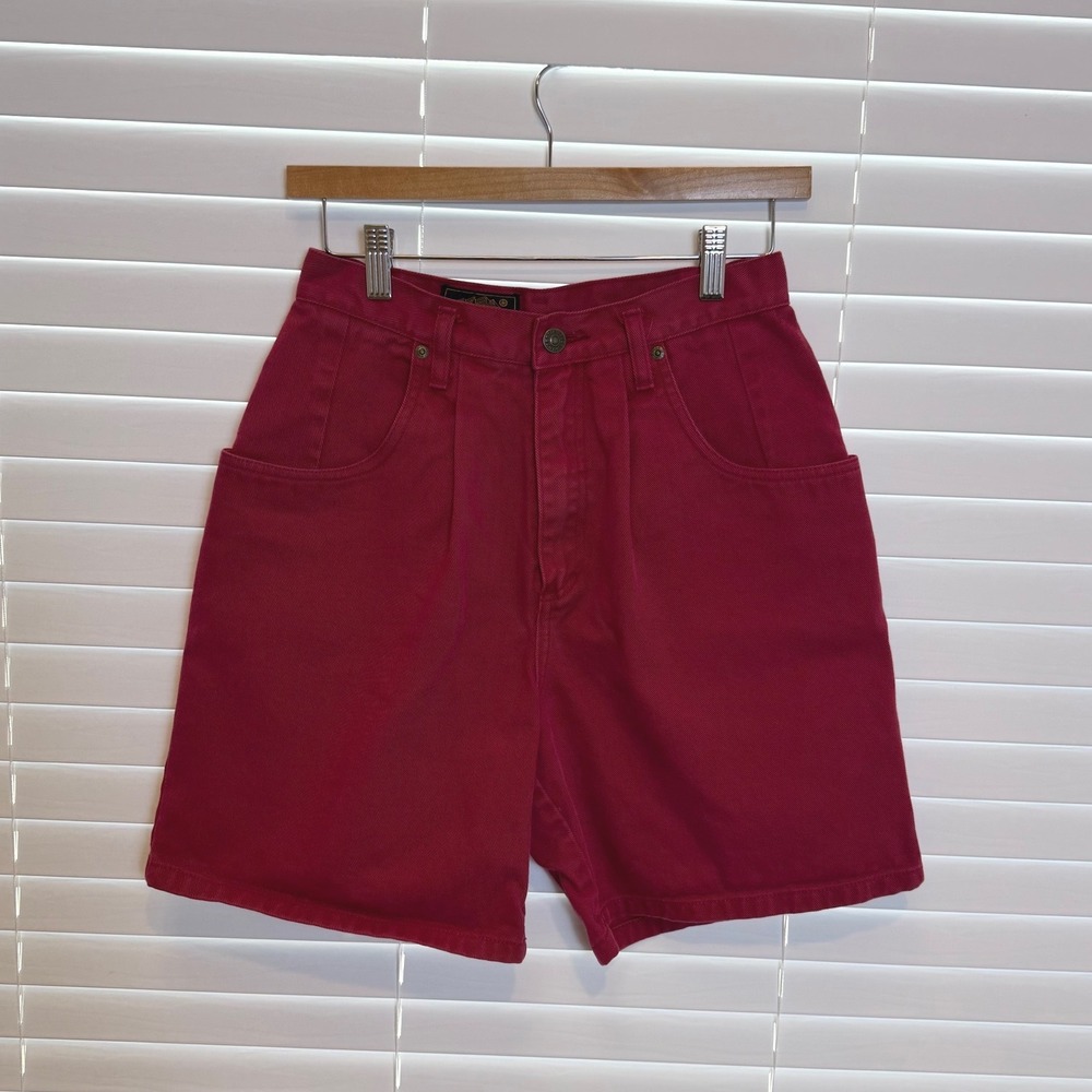 Vtg‎ Eddie Bauer Red Denim Mom Shorts Womens XS Retro Baggy 90's High Rise